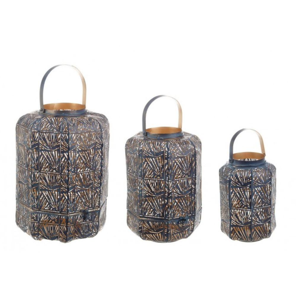Bizzotto КОМПЛЕКТ 3 КЕЙЛІ БЛАКИТНО-ЗОЛОТИЙ ЛІХТАРНИК СИНІЙ-ЗОЛОТИЙ
