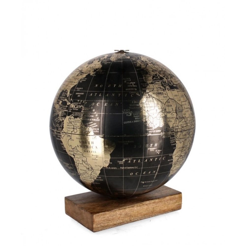 Bizzotto ADVENTURE BLAC RECT WOOD DECOR GLOBE H35
