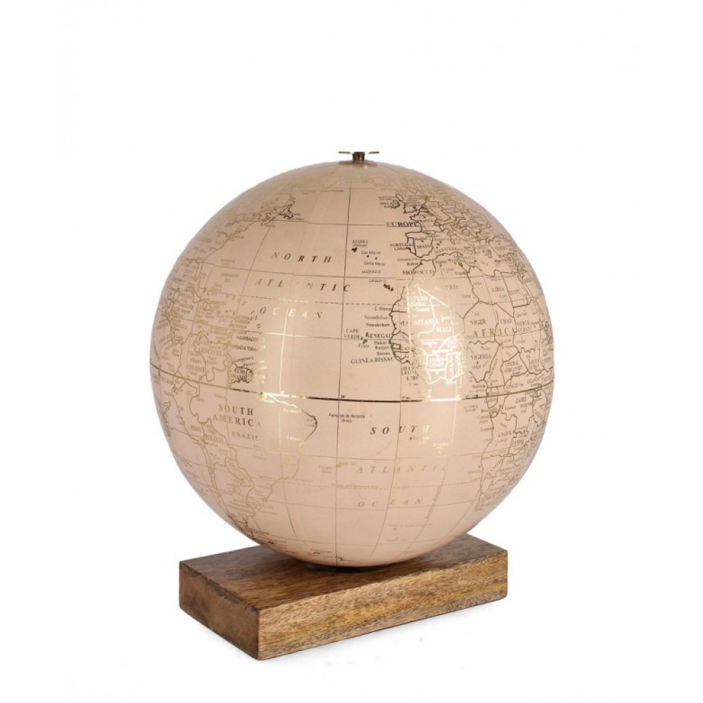 Bizzotto ADVENTURE PINK RECT WOOD DECOR GLOBE H35