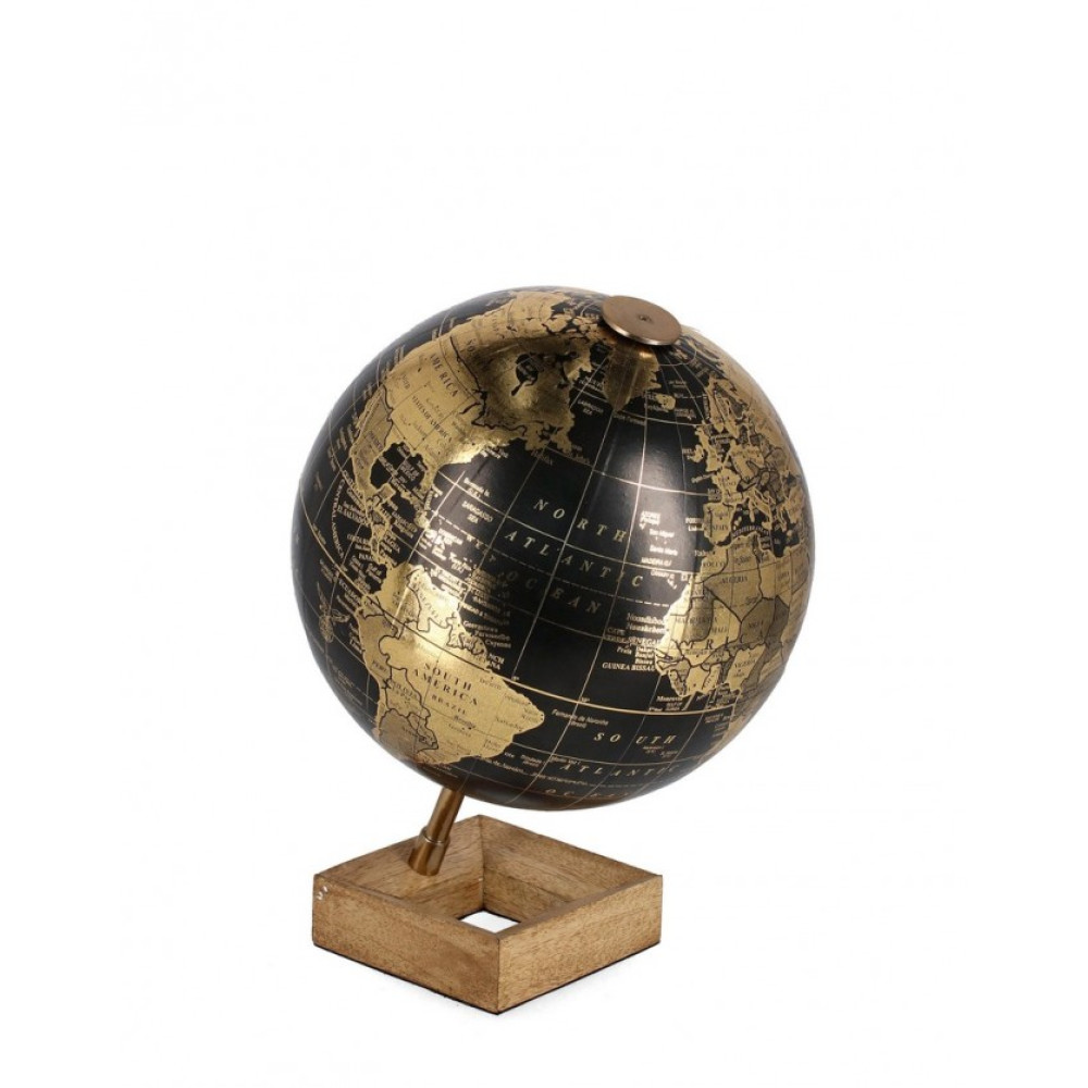 Bizzotto ADVENTURE BLACK SQU WOOD DECOR GLOBE H32