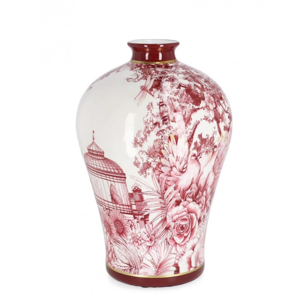 Bizzotto ZHEN ROUNDED RED WH GOLD VASE H32 Bizzotto ZHEN ROUNDED RED WH GOLD VASE H32