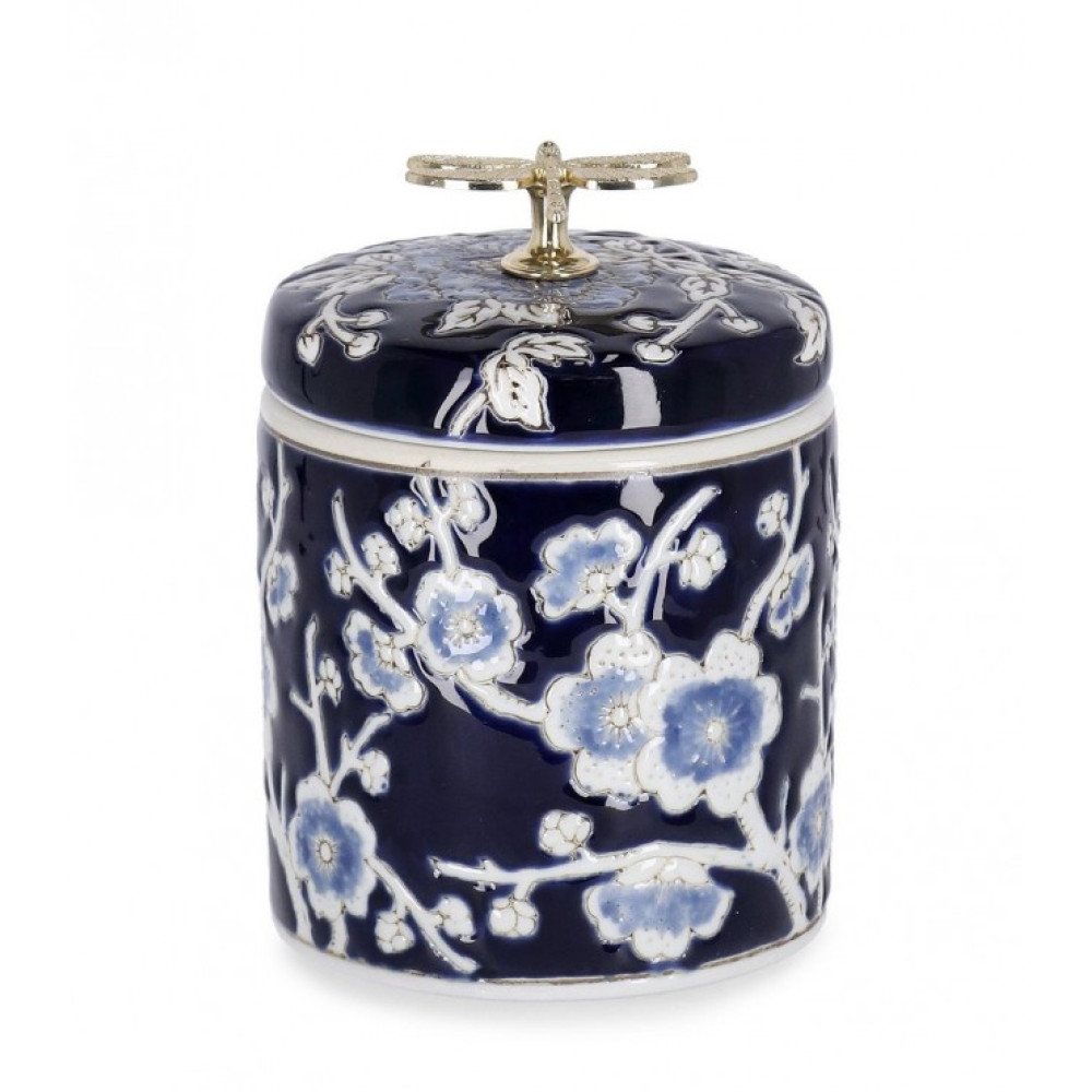 Bizzotto MENG CYL VASE BLUE-WH W-LID H16