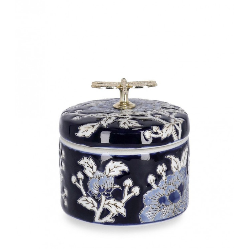 Bizzotto MENG CYL VASE BLUE-WH W-LID H11