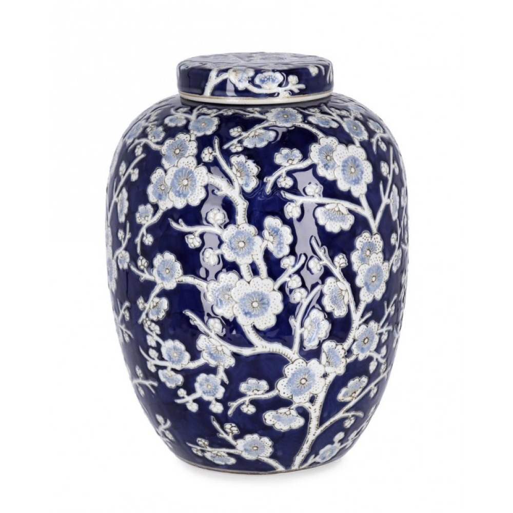 Bizzotto MENG ЗАОКРУГЛЕНА СИНЯ-БІЛА ВАЗА W-КРИШКА H32