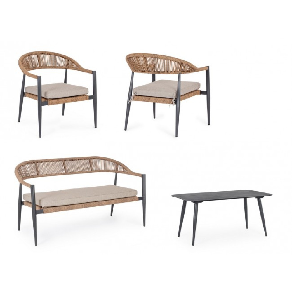 Bizzotto JANDIA АНТРАЦИТ/NAT ДИВАН КОМПЛЕКТ 4 W-CUSH